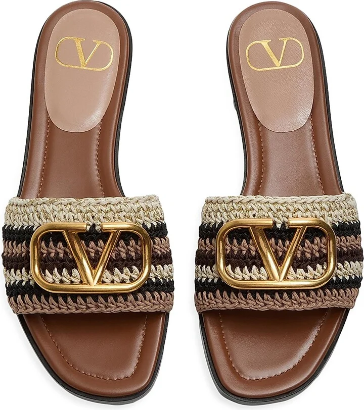 Women's VLogo Signature Slide Sandals with Crochet Embroidery - Brown Multicolor - Size 6 - Image 4