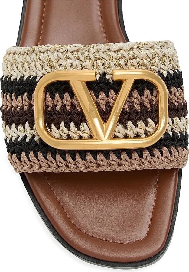 Women's VLogo Signature Slide Sandals with Crochet Embroidery - Brown Multicolor - Size 6 - Image 5