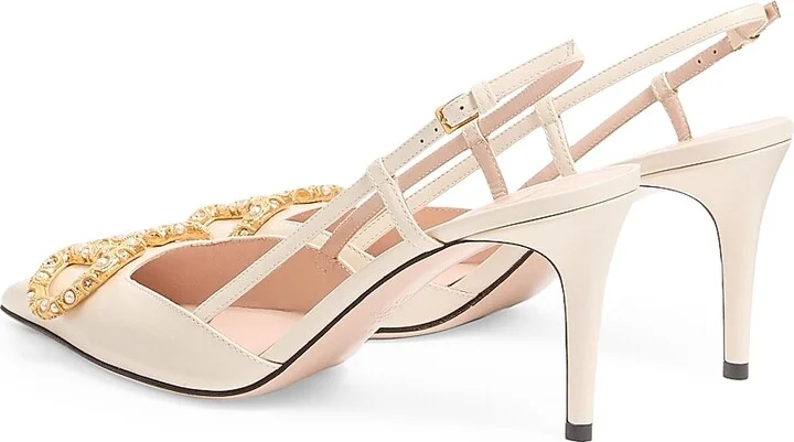 Women's VLogo Signature Slingback Calfskin 80MM Pumps - Ivory - Size 7 - Image 3