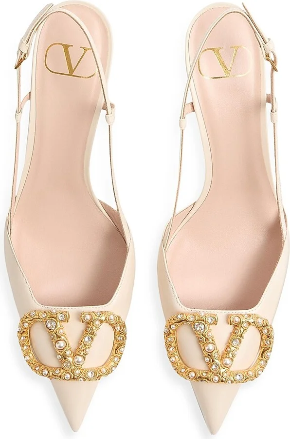 Women's VLogo Signature Slingback Calfskin 80MM Pumps - Ivory - Size 7 - Image 4
