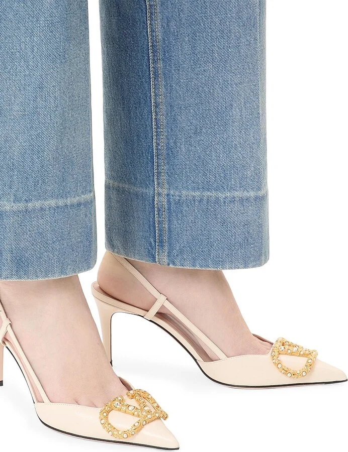 Women's VLogo Signature Slingback Calfskin 80MM Pumps - Ivory - Size 7 - Image 7