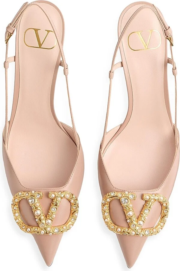 Women's VLogo Signature Slingback Calfskin 80MM Pumps - Ivory - Size 7 - Image 10