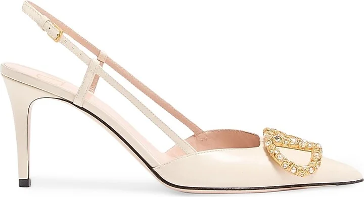 Women's VLogo Signature Slingback Calfskin 80MM Pumps - Ivory - Size 7