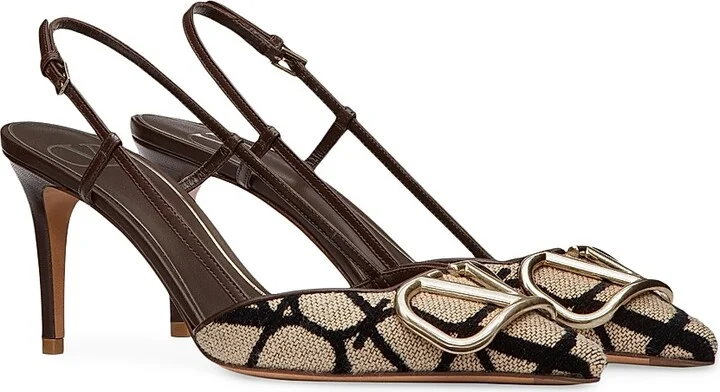 Women's VLogo Signature Slingback Pumps 80MM - Beige Black - Size 5 - Image 2
