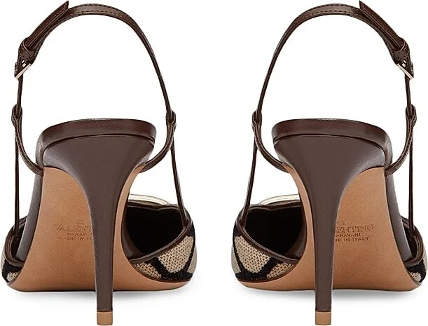 Women's VLogo Signature Slingback Pumps 80MM - Beige Black - Size 5 - Image 3