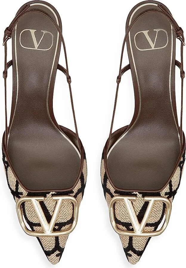 Women's VLogo Signature Slingback Pumps 80MM - Beige Black - Size 5 - Image 4