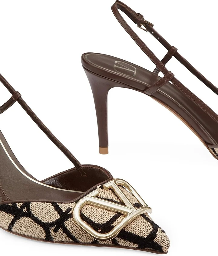Women's VLogo Signature Slingback Pumps 80MM - Beige Black - Size 5 - Image 5