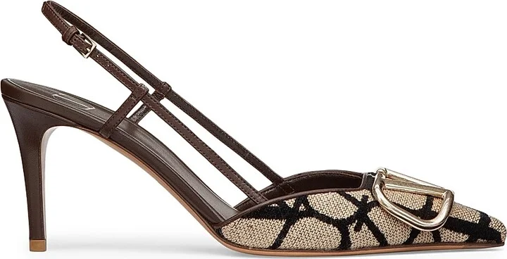Women's VLogo Signature Slingback Pumps 80MM - Beige Black - Size 5