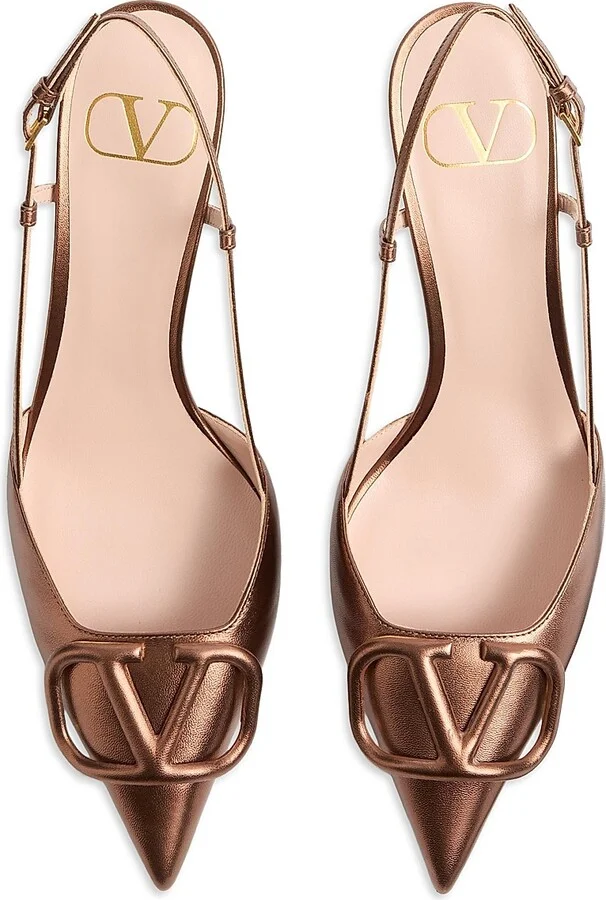 Women's VLogo Signature Slingback Pumps 80MM - Bronze - Size 6 - Image 4