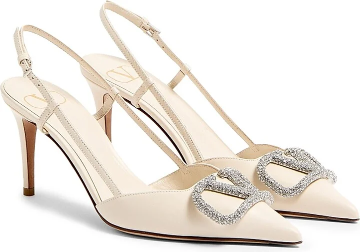 Women's VLogo Signature Slingback Pumps 80MM - Light Ivory - Size 5 - Image 2