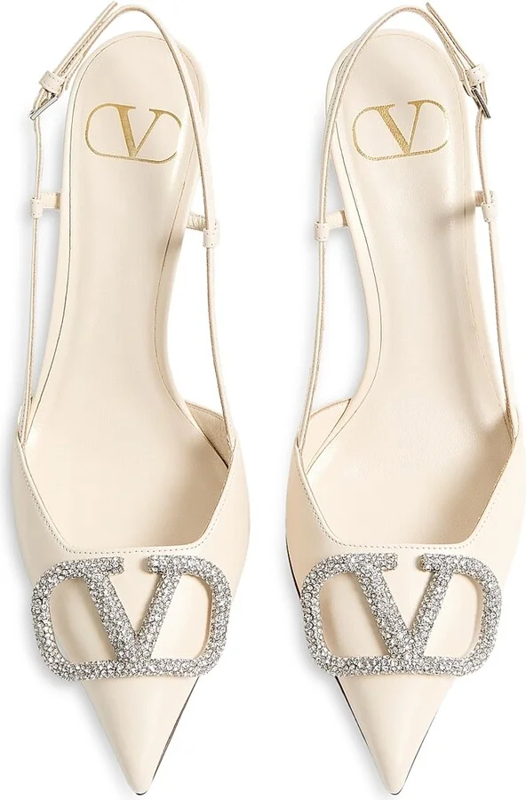 Women's VLogo Signature Slingback Pumps 80MM - Light Ivory - Size 5 - Image 4