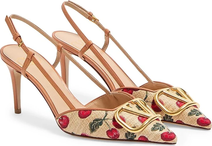 Women's VLogo Signature Slingback Pumps 80MM - Natural Red Multicolor - Size 7 - Image 2