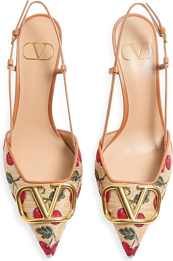 Women's VLogo Signature Slingback Pumps 80MM - Natural Red Multicolor - Size 7 - Image 4