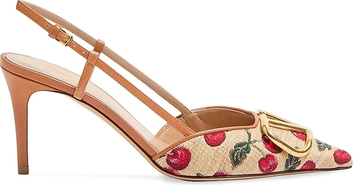Women's VLogo Signature Slingback Pumps 80MM - Natural Red Multicolor - Size 7