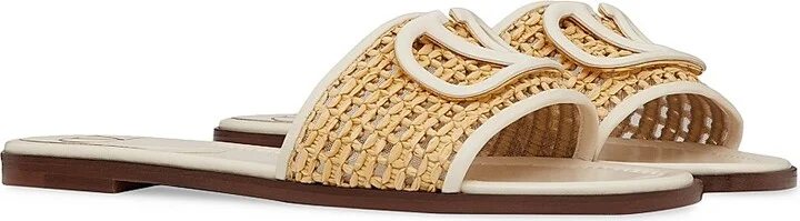 Women's VLogo Signature Woven Raffia Slide Sandals 80MM - Natural Ivory - Size 7 - Image 2