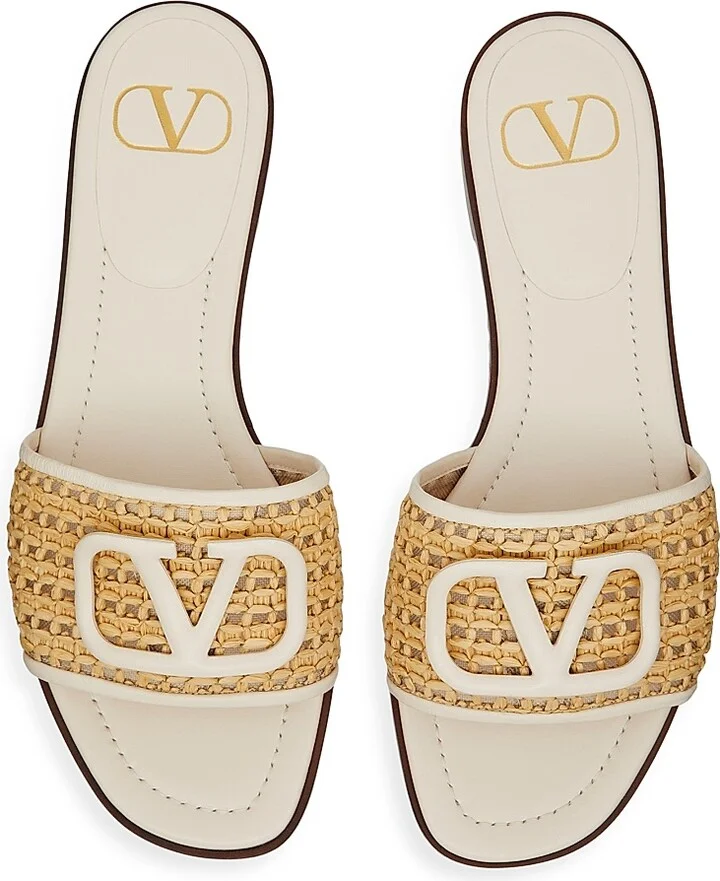 Women's VLogo Signature Woven Raffia Slide Sandals 80MM - Natural Ivory - Size 7 - Image 4