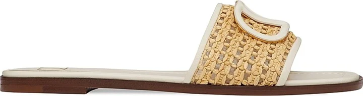 Women's VLogo Signature Woven Raffia Slide Sandals 80MM - Natural Ivory - Size 7