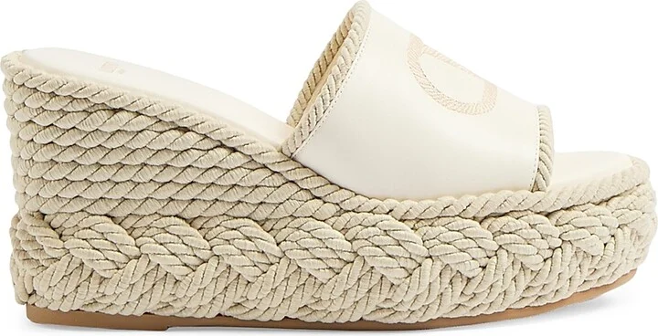 Women's VLogo Torchon 100MM Wedge Slides in Nappa - Ivory - Size 6 Sandals