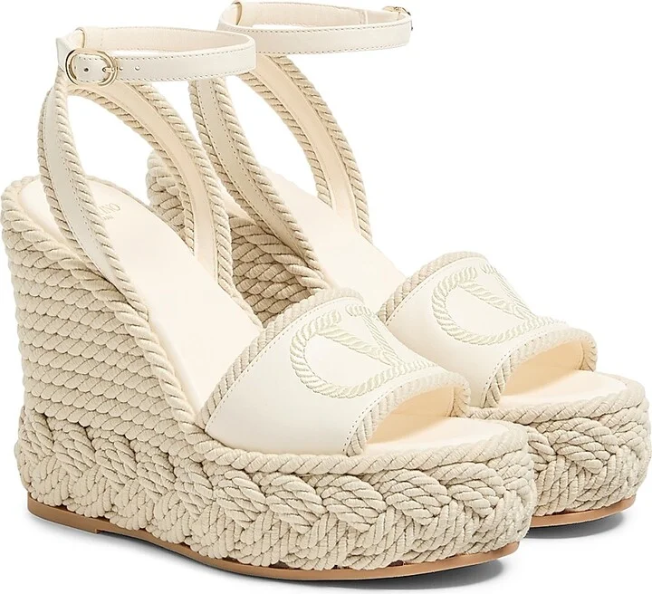Women's VLogo Torchon Wedge Sandals in Nappa 130MM - Ivory - Size 8 - Image 2