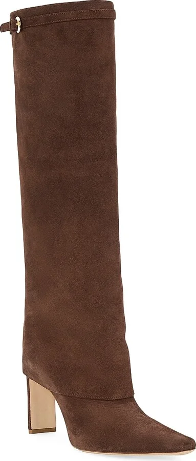 Women's Wally 90MM Suede Foldover Boots - Mahogany - Size 5 - Image 2