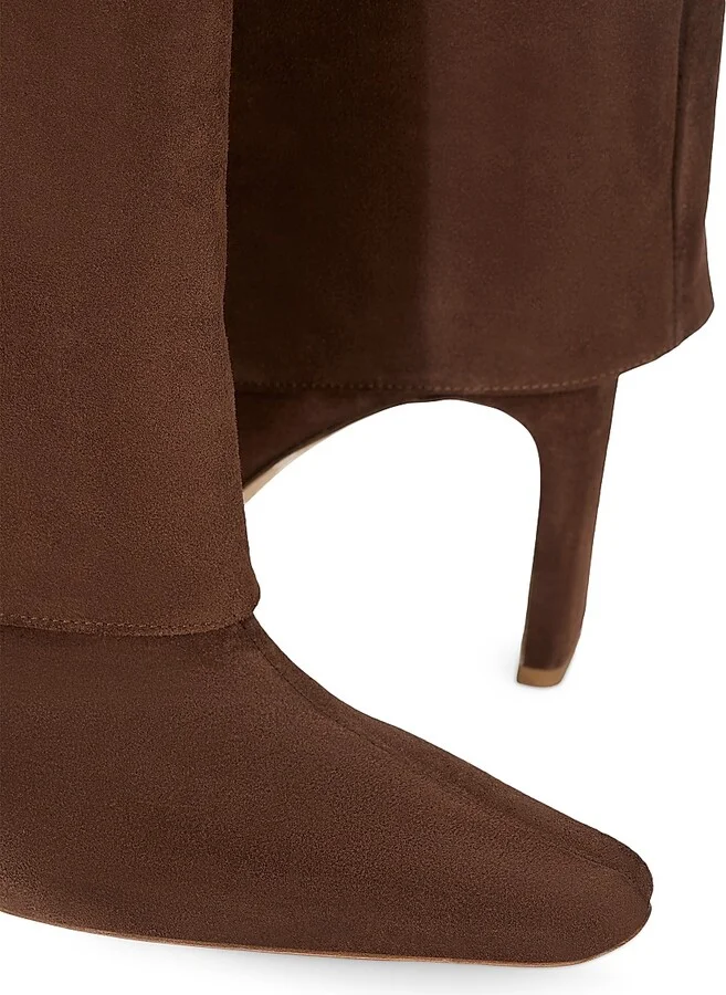 Women's Wally 90MM Suede Foldover Boots - Mahogany - Size 5 - Image 4