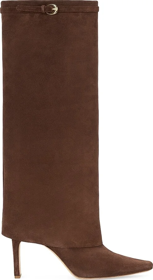 Women's Wally 90MM Suede Foldover Boots - Mahogany - Size 5