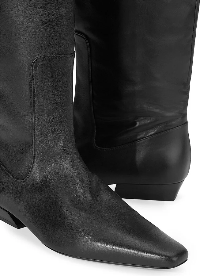 Women's Wally Flat Leather Boots - Black - Size 5 - Image 4