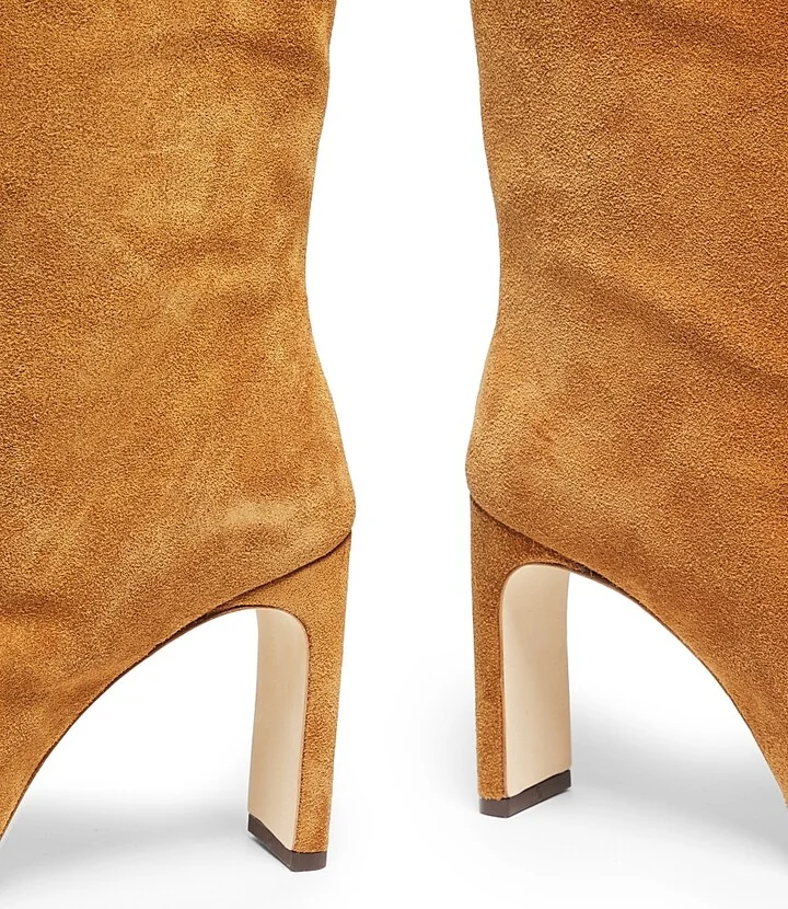 Women's Wally Suede 90MM Heeled Boots - Tan - Size 5 - Image 3