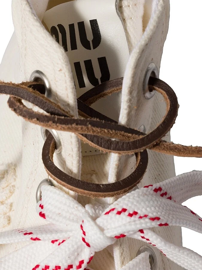 Women's Washed Denim High-Top Sneakers - Beige Khaki - Size 8 - Image 4
