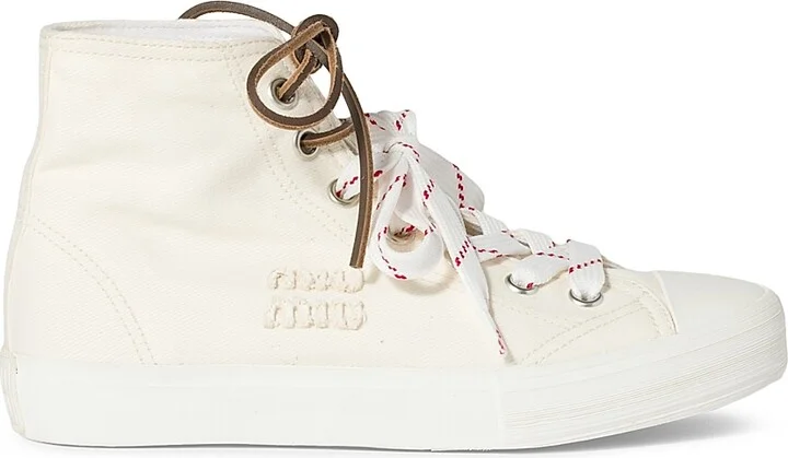 Women's Washed Denim High-Top Sneakers - Beige Khaki - Size 8