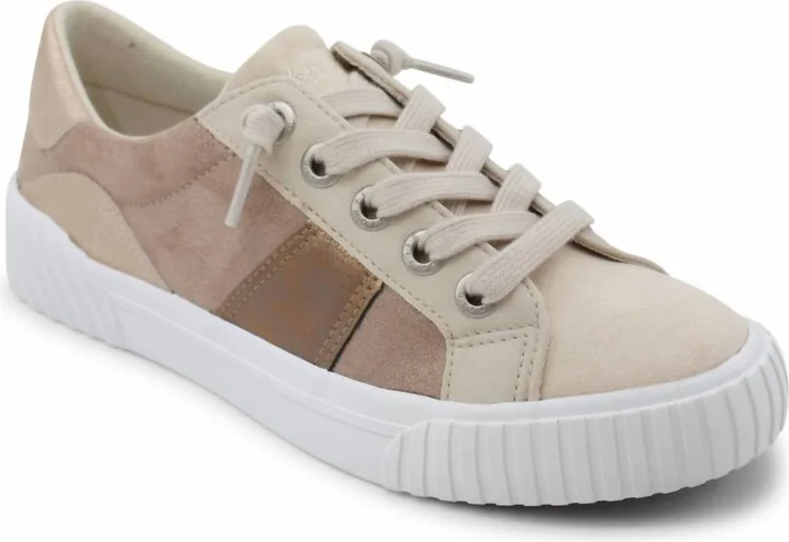 Women's Wave-B Sneaker In Sand And Steel Gold Micro Suede