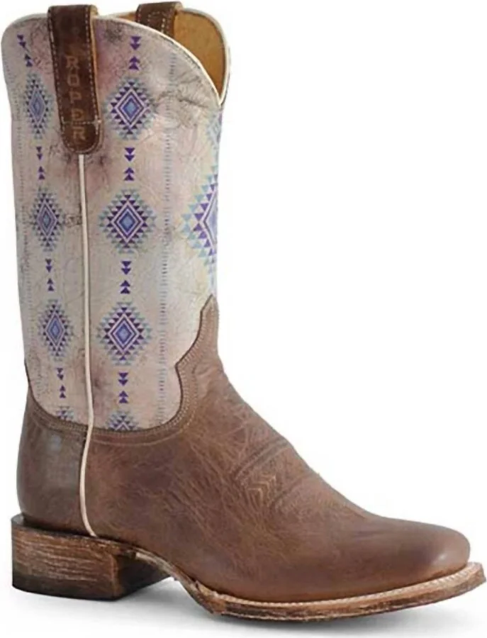 Women's Western Boot In Tan/multi
