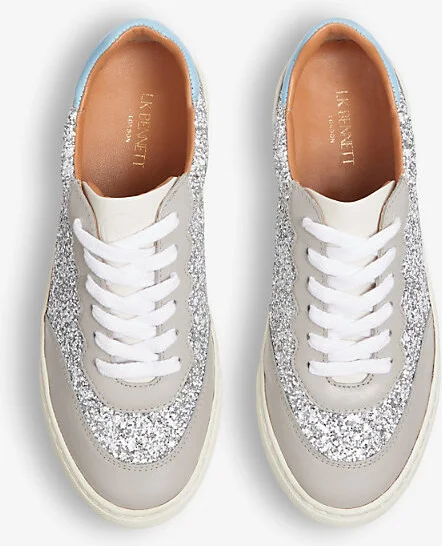 Womens Whi-White/Silver Runner Glitter-Embellished Leather and Woven Low-Top Trainers Eur 40 / 7 Uk Women - Image 2