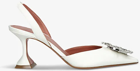 Womens White Begum 70 Crystal-Embellished Leather Slingback Courts Eur 41.5 / 8.5 Uk Women