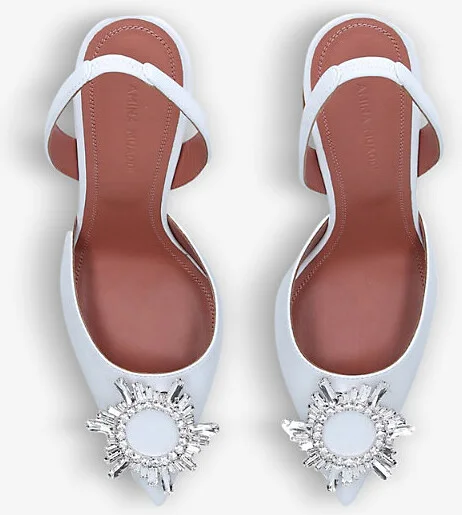Womens White Begum Crystal-Embellished Slingback Satin Heels Eur 39 / 6 Uk Women - Image 2