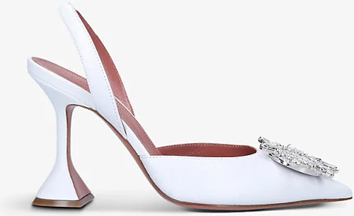 Womens White Begum Crystal-Embellished Slingback Satin Heels Eur 39 / 6 Uk Women