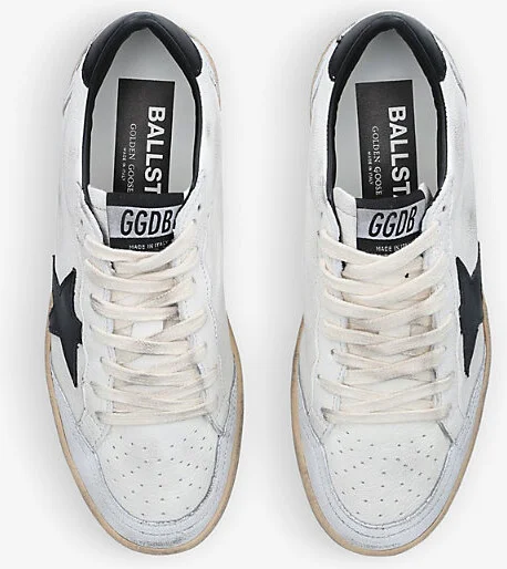 Womens White/Blk Ball Star 10283 Leather Low-Top Trainers Eur 38/5 Uk Women - Image 2