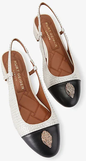 Womens White/Blk Sloane Slingback Crystal-Embellished Heeled Pumps Eur 39 / 6 Uk Women - Image 2