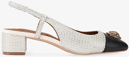 Womens White/Blk Sloane Slingback Crystal-Embellished Heeled Pumps Eur 39 / 6 Uk Women