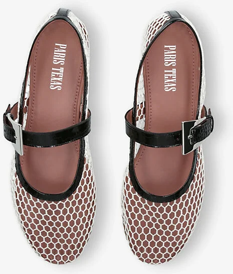 Womens White/Blk Sveva Buckle Mesh and Leather Ballet Flats Eur 38.5 / 5.5 Uk Women - Image 2