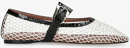 Womens White/Blk Sveva Buckle Mesh and Leather Ballet Flats Eur 38.5 / 5.5 Uk Women