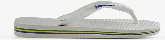 Womens White Brasil-Flag and Logo Rubber Flip-Flops 1/2