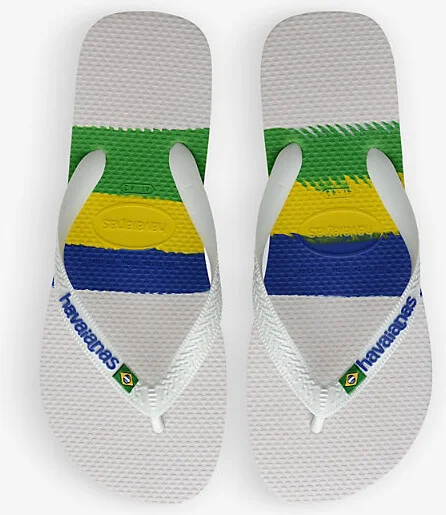 Womens White Brazil Tech Rubber Flip-Flops 3/4 - Image 2