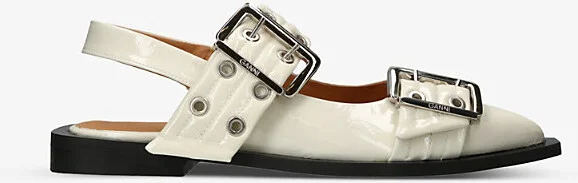 Womens White Buckle-Embellished Slingback Leather Ballet Flats Eur 40 / 7 Uk Women
