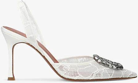 Womens White Camelia 90 Slingback Lace Heeled Courts Eur 37.5 / 4.5 Uk Women