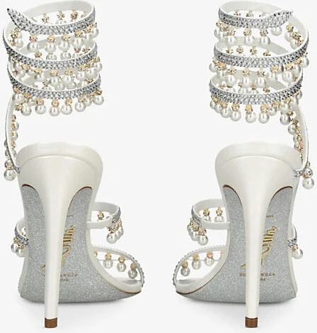 Womens White Chandelier Pearl 105 Leather Heeled Sandals Eur 37.5 / 4.5 Uk Women - Image 2