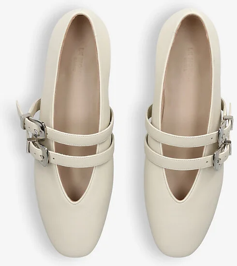 Womens White Claudia Double-Strap Leather Flats Eur 37 / 4 Uk Women - Image 2