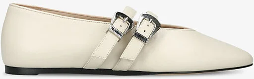 Womens White Claudia Double-Strap Leather Flats Eur 37 / 4 Uk Women