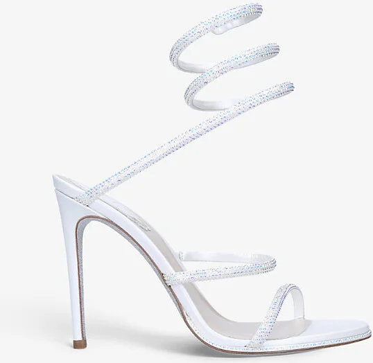 Womens White Cleo Crystal-Embellished Leather Heeled Sandals Eur 36 / 3 Uk Women