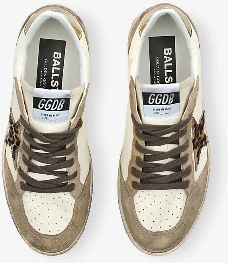 Womens White/Comb Ballstar 11425 Leopard-Print Leather and Suede Low-Top Trainers Eur 36 / 3 Uk Women - Image 2